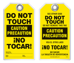 Bilingual Safety Tag Caution Precaucion Do Not Touch 