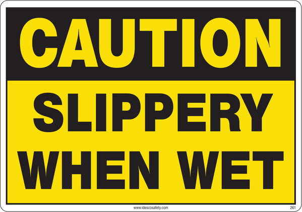 Caution Sign, Slippery When Wet (Yellow Background) | Idesco Safety